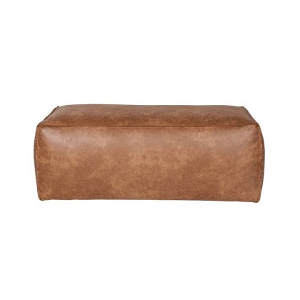 Puf rectangular moderno de piel reciclada color cognac.