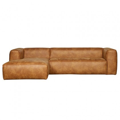 Sofá esquinero izquierdo de piel reciclada color cognac.