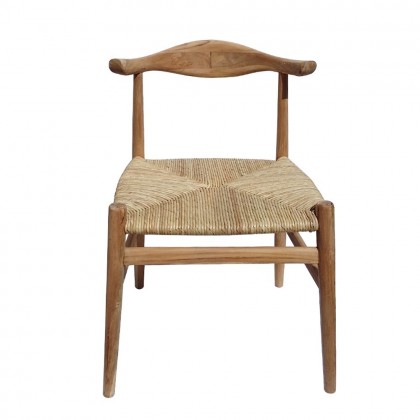 Silla comedor teca y ratán  y respaldo curvo