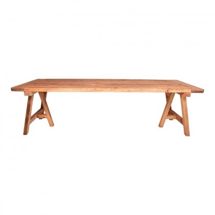 Mesa comedor de madera maciza de pino reciclado con caballetes