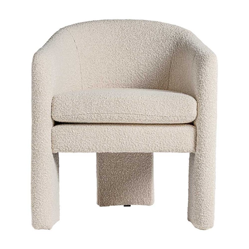 Sillón tapizado en tela bouclé blanco y estructura de madera de pino