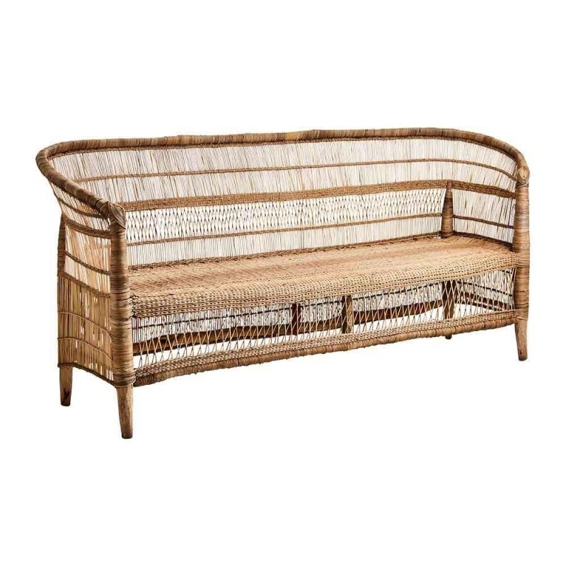Sofá 3 plazas de ratán y madera