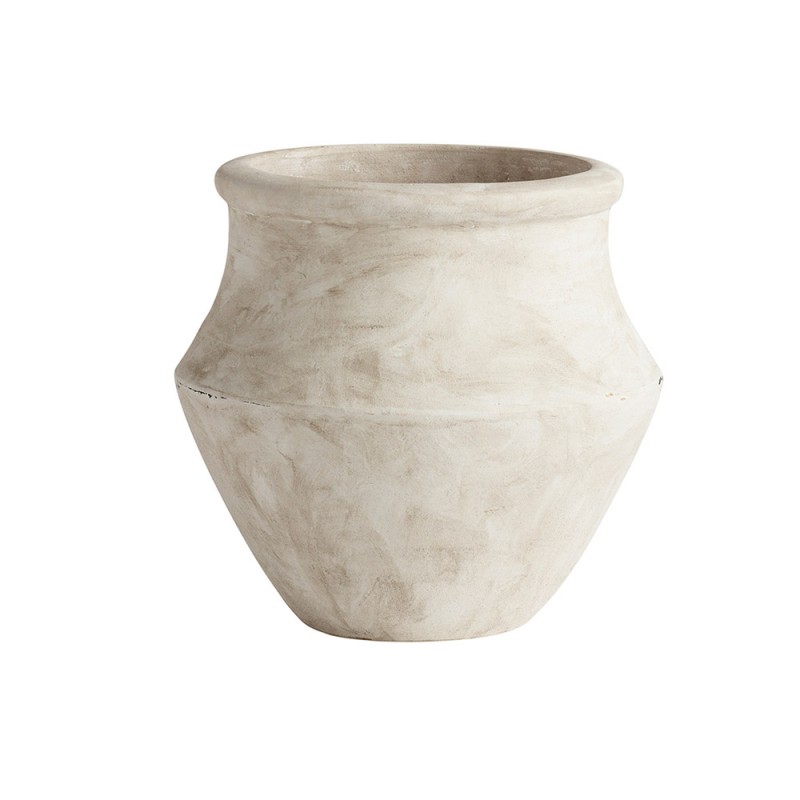 Maceta rústica de estilo mediterráneo hecha a mano de arcilla en color blanco lavado.