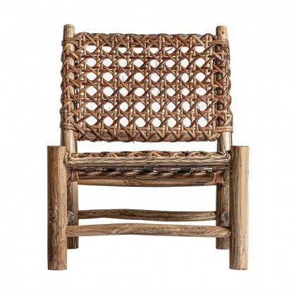 Sillón contemporáneo en madera de teca con asiento y respaldo en ratán.