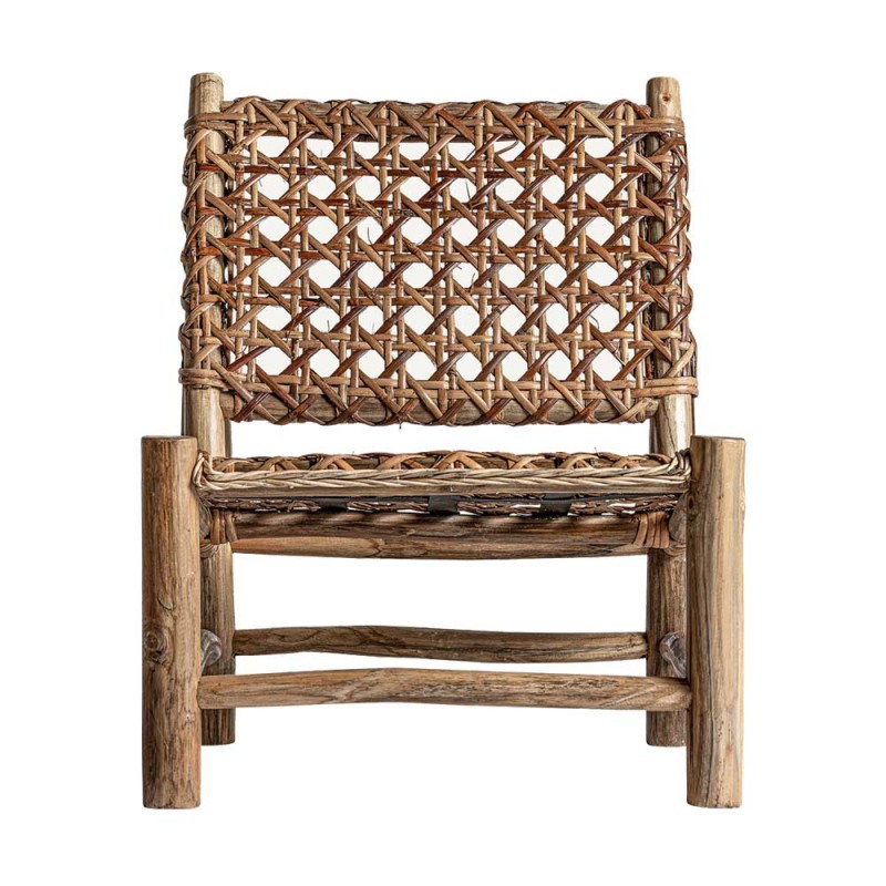Sillón contemporáneo en madera de teca con asiento y respaldo en ratán.