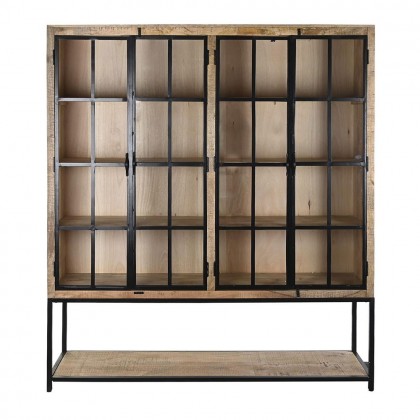 Vitrina alta de estilo moderno en madera de mango natural y hierro en color negro