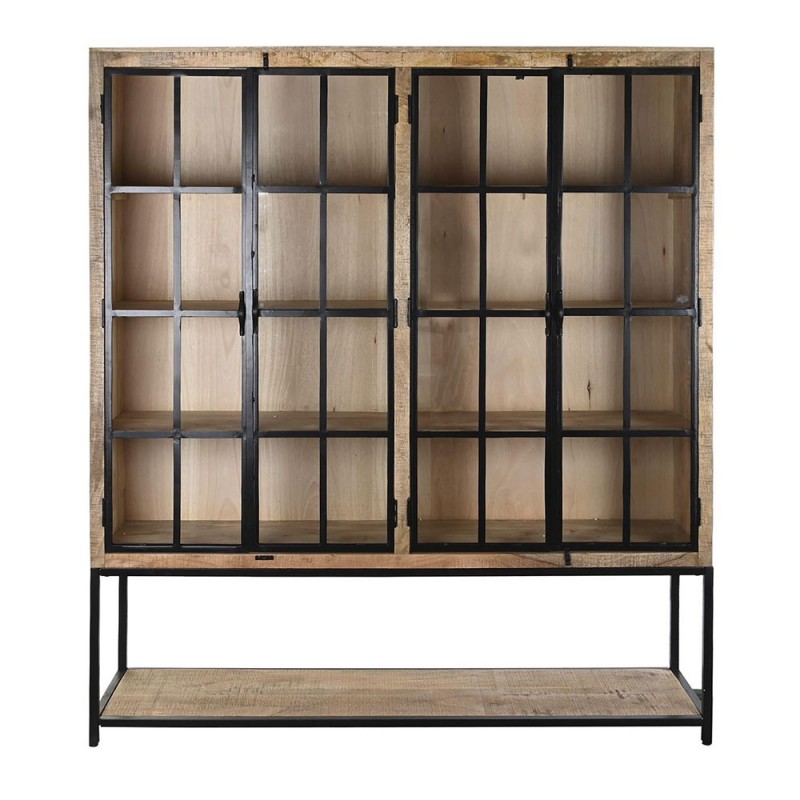Vitrina alta de estilo moderno en madera de mango natural y hierro en color negro