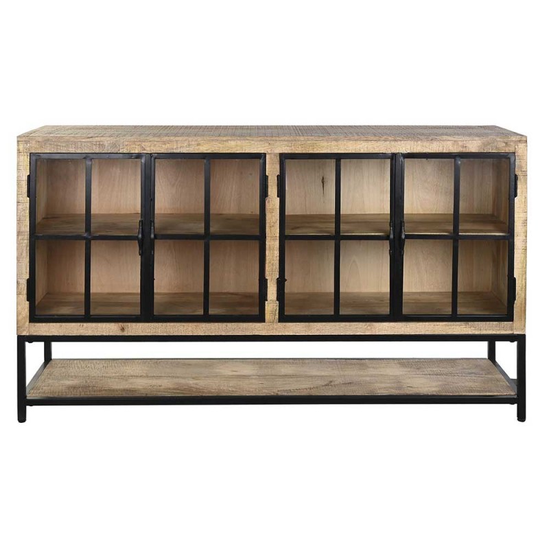 Aparador de estilo moderno en madera de mango natural y hierro en color negro.