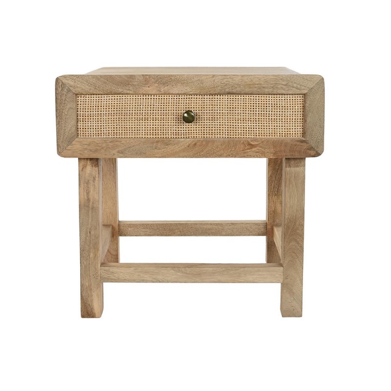 Mesita de noche madera y ratán Mango