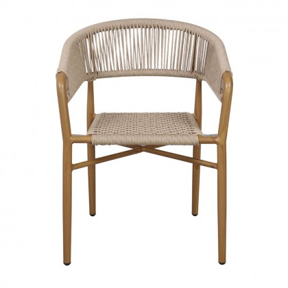 Silla de estilo mediterráneo de cuerda y metal apta para exterior