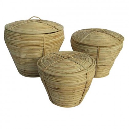 Set de 3 cestos ratán Yaca con tapa