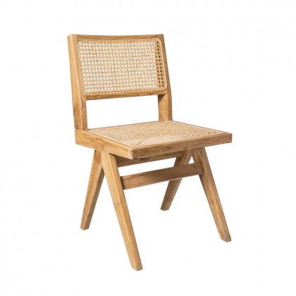 Silla comedor teca y rejilla de ratán en color natural