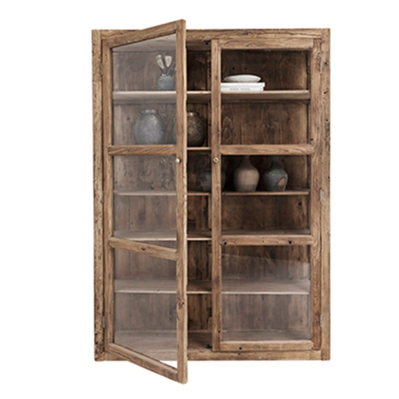 Vitrina madera de olmo reciclada oscura y cristal