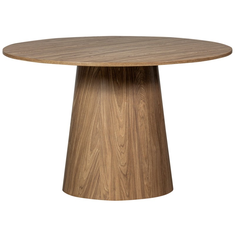 mesa comedor redonda de madera de nogal