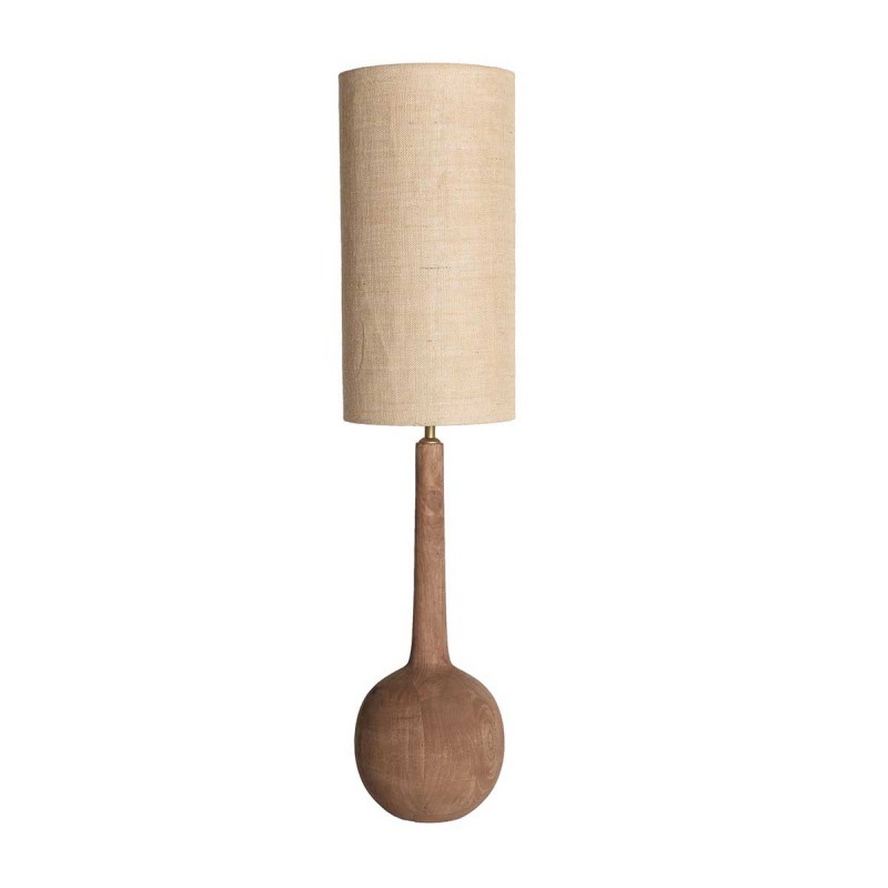 lámpara alta de mesa o suelo con base de madera y pantalla de yute natural