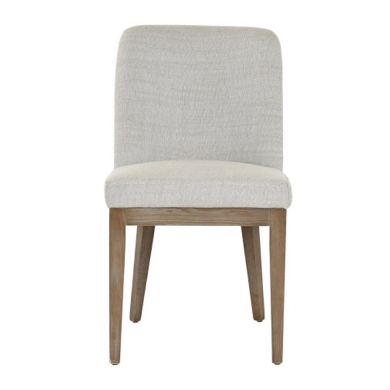 silla comedor tapizada en gris claro y estructura de madera de fresno