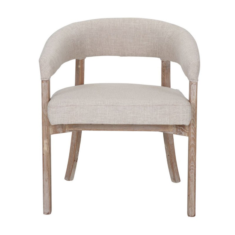 Silla de comedor de madera de olmo y tapizada en color beige claro