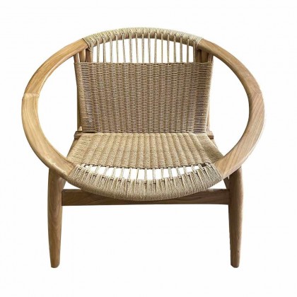Butaca de madera de teca con asiento y respaldo en cuerda natural