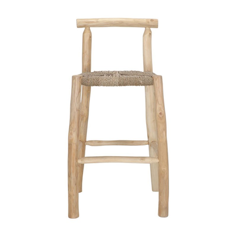 Taburete alto madera tropical y asiento de fibra marina