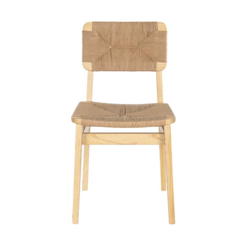 Silla comedor de madera de olmo y fibra natural