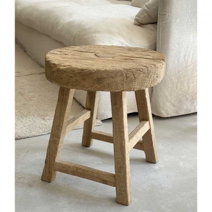 mesa auxiliar redonda de madera maciza antigua de olmo