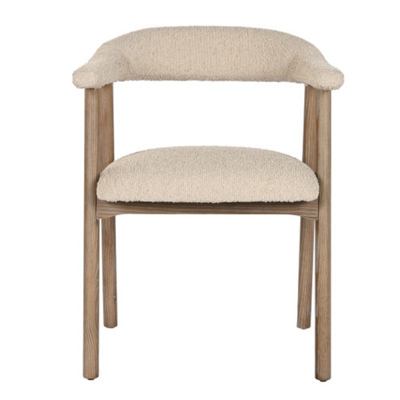 Silla comedor tapizada en poliéster color blanco roto con un acabado borreguito con reposabrazos.