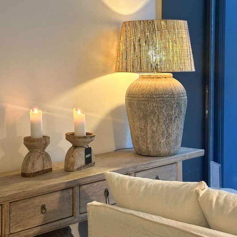 lámpara sobremesa terracota y yute pantalla miv interiors