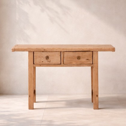 consola de madera reciclada dos cajones Palo Santo