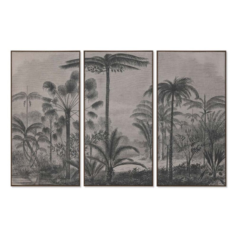 Set de 3 cuadros palmeras de yute y poliestireno en color blanco y negro