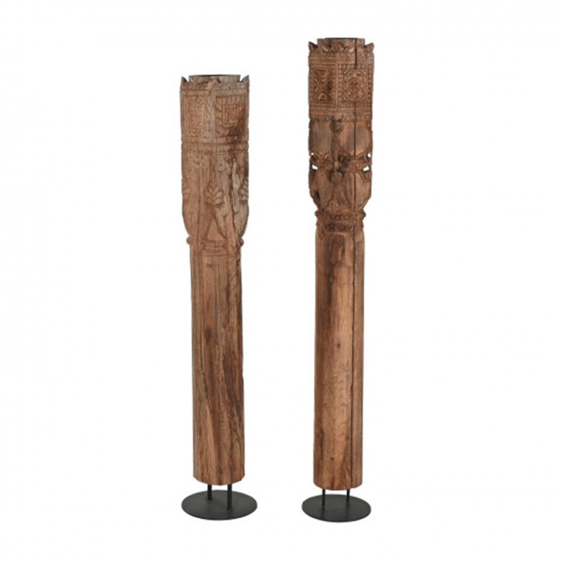 columna de madera teca tallada antigua portavelas