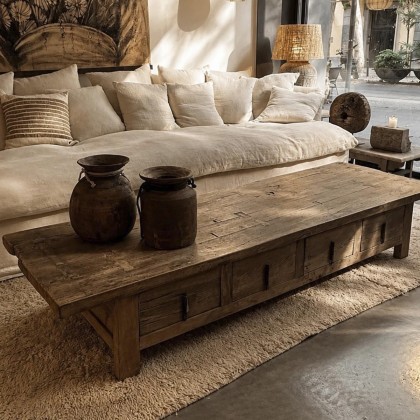 mesa de centro madera de olmo antigua.
