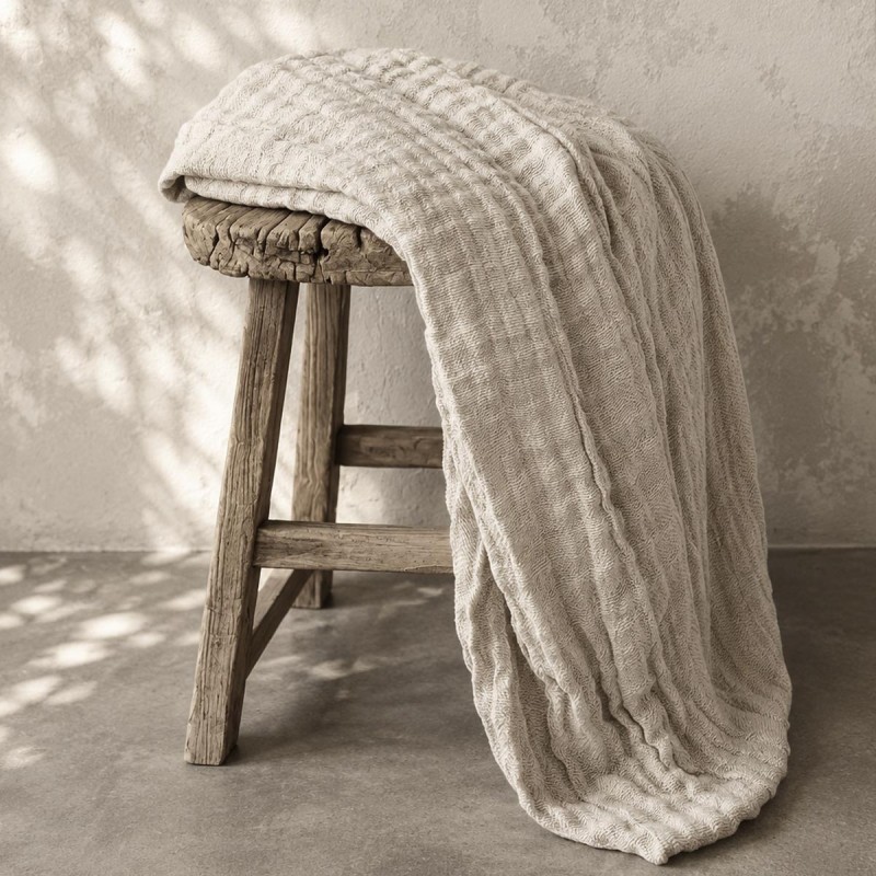 Pladi  confeccionado en 100% lino en color natural con un gramaje de 265 g/m²,