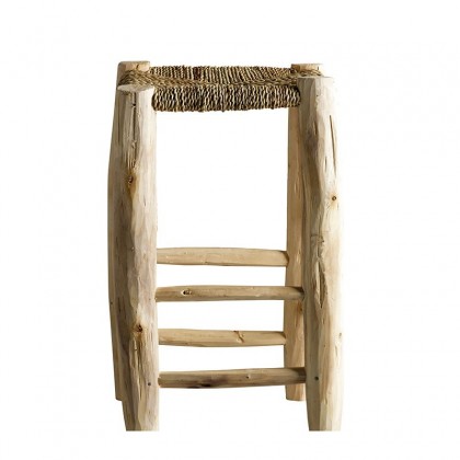 Taburete de madera de palma y hoja de palma trenzada
